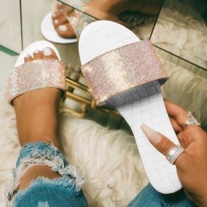White Rhinestone Slides
